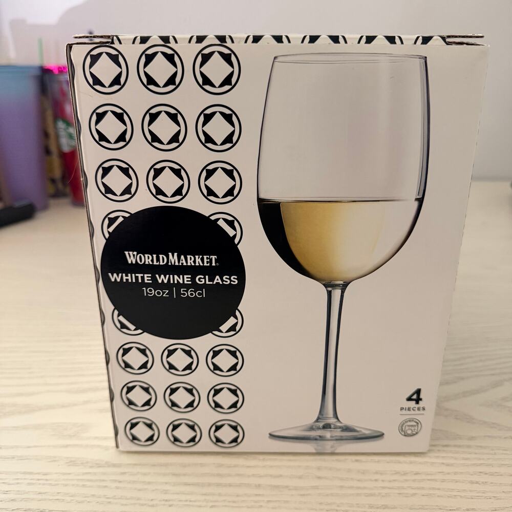 World Market White Wine Glasses Set of 4 NEW 19 Ounce